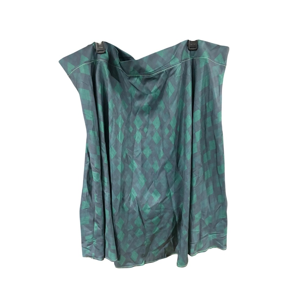 Womens Green Geometric Diamond Print A-Line Midi Skirt High Waisted Green Forest